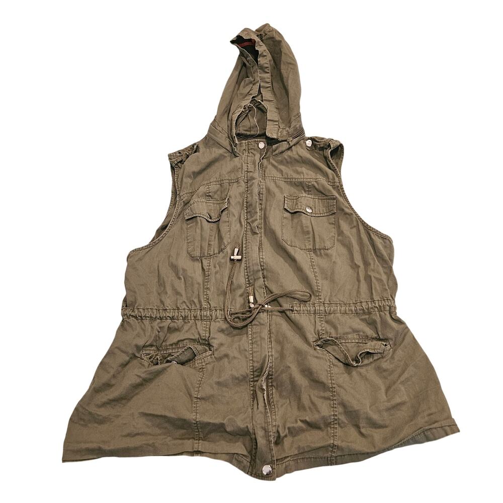 Cavalini Originals Utility Vest 3X Olive Green Hooded Cargo Pockets Drawstring